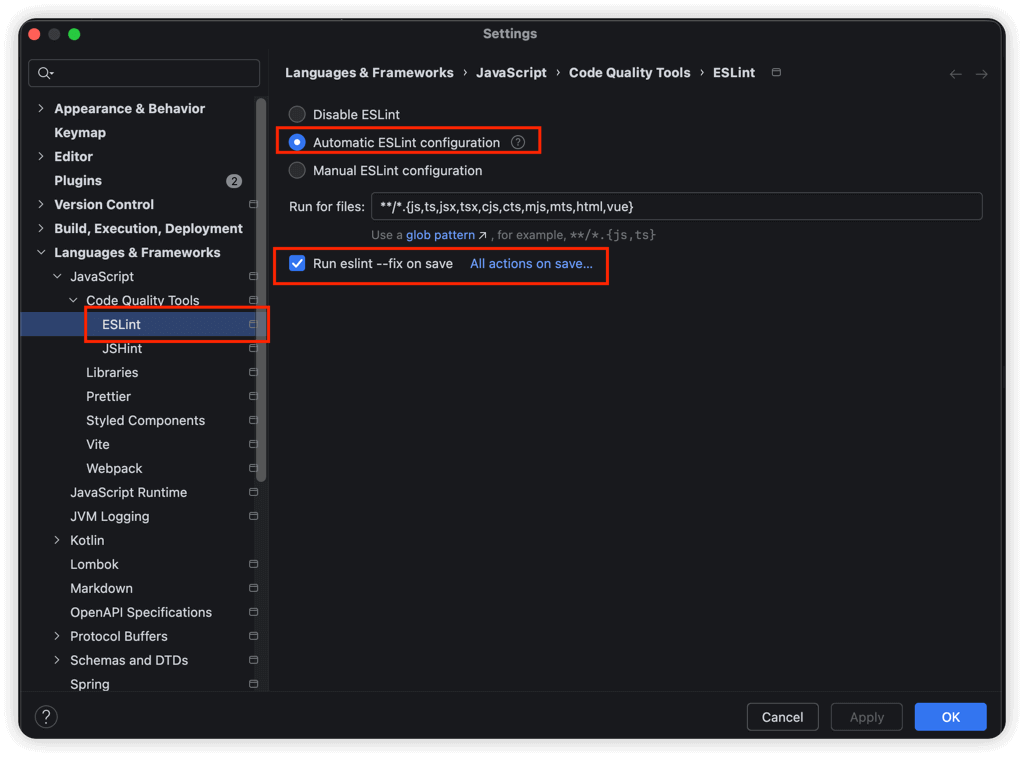 JetBrains 端 ESLint 自动修复 - 设置